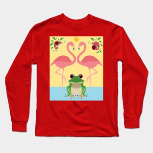 Two Flamingos, One Frog, Foliage and a Chameleon  Long Sleeve T-Shirt